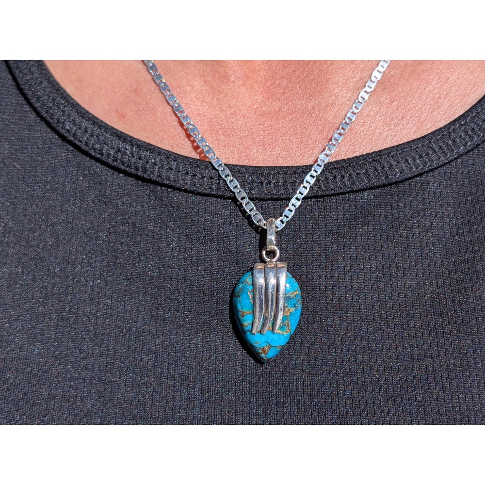 Handmade Kingman Copper Matrix Turquoise‎ Pendant Necklace 18in Mariner Chain **